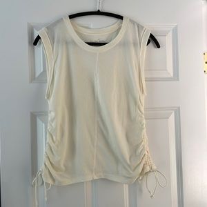 Anthropologie Cream Ruched Sleeveless Top